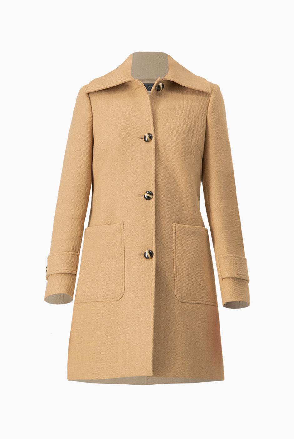Abrigo liso arena con bolsillos y botones frontales