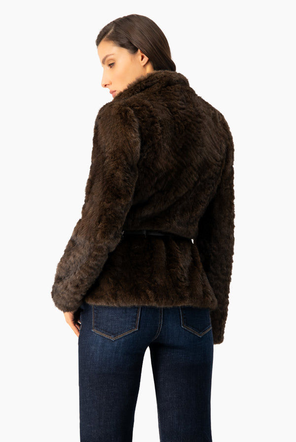 Abrigo de peluche con cinturon