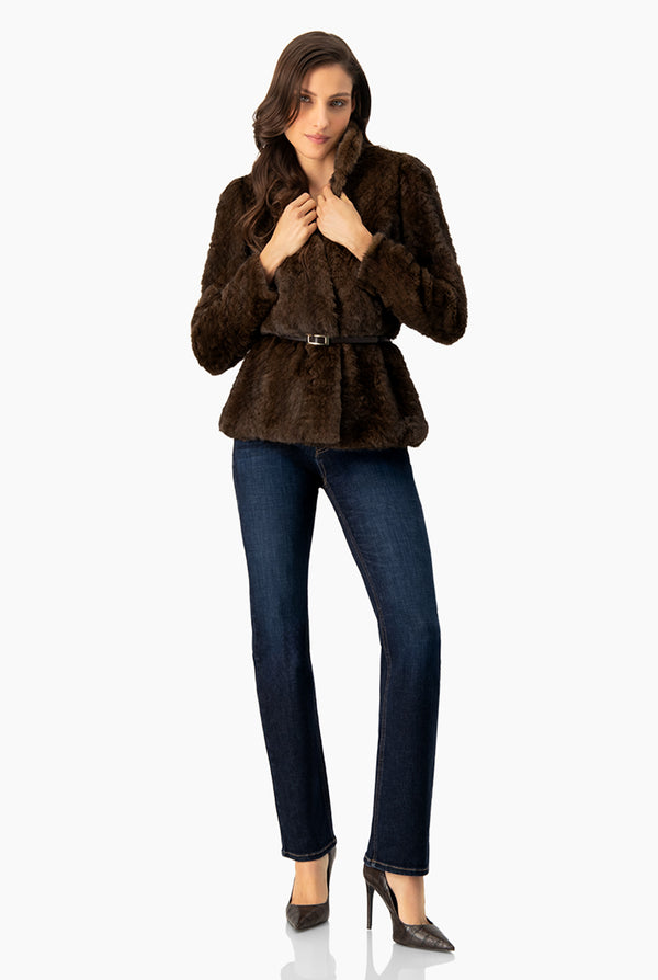 Abrigo de peluche con cinturon