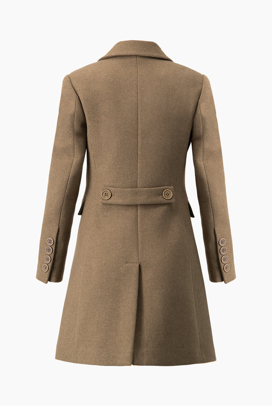 Abrigo largo verde oliva con bolsillos de solapa y botones