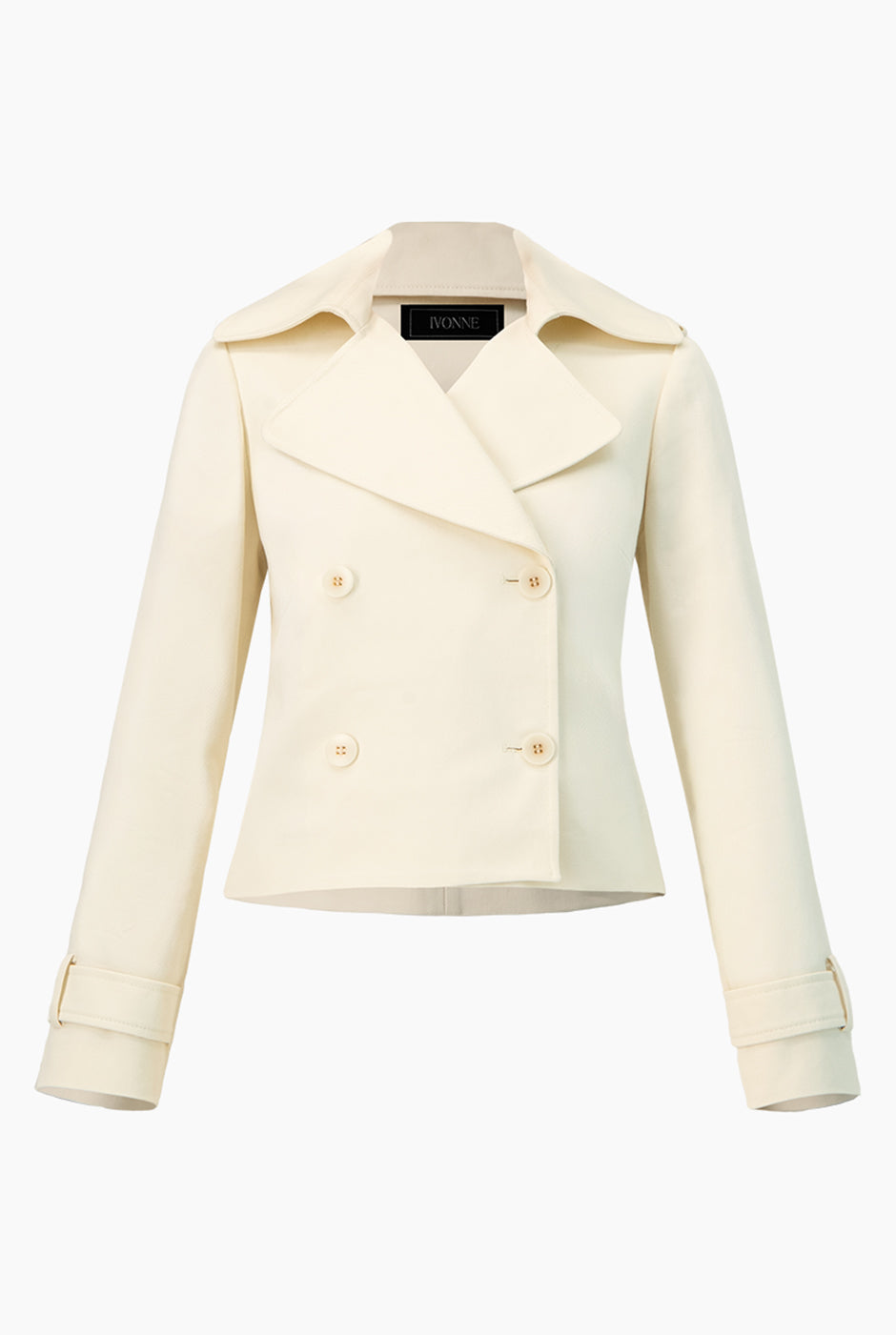 Gabardina corta marfil con botones y solapa amplia