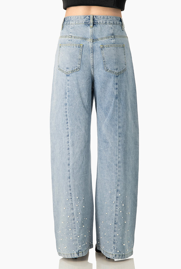 Jeans de perlas pierna ancha