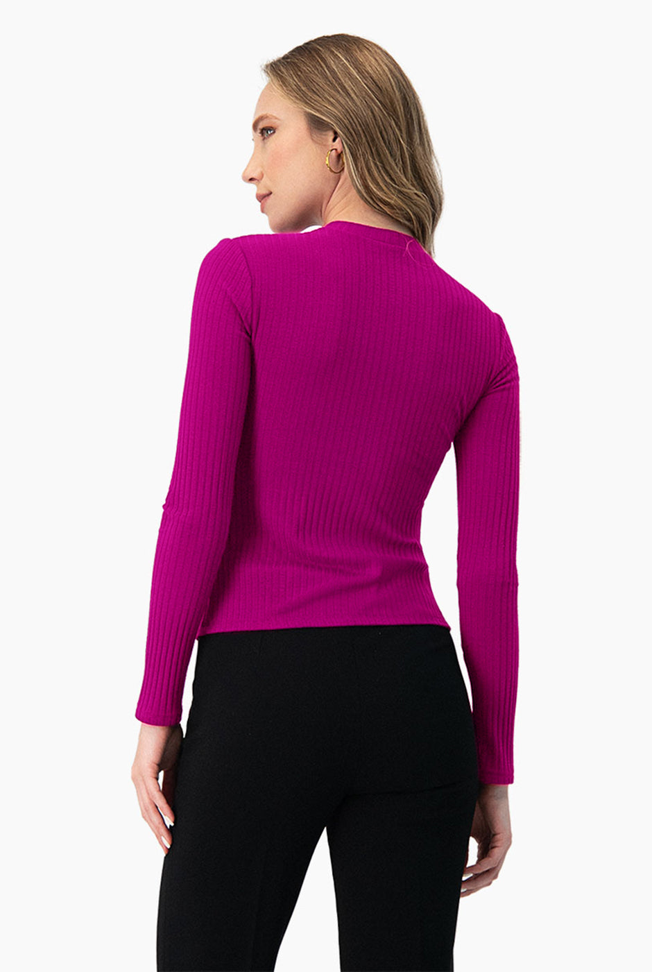 Blusa recta de manga larga fucsia