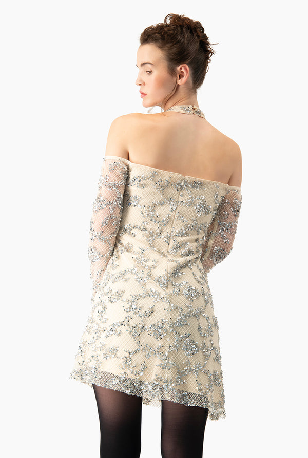 Vestido Couture corto manga larga