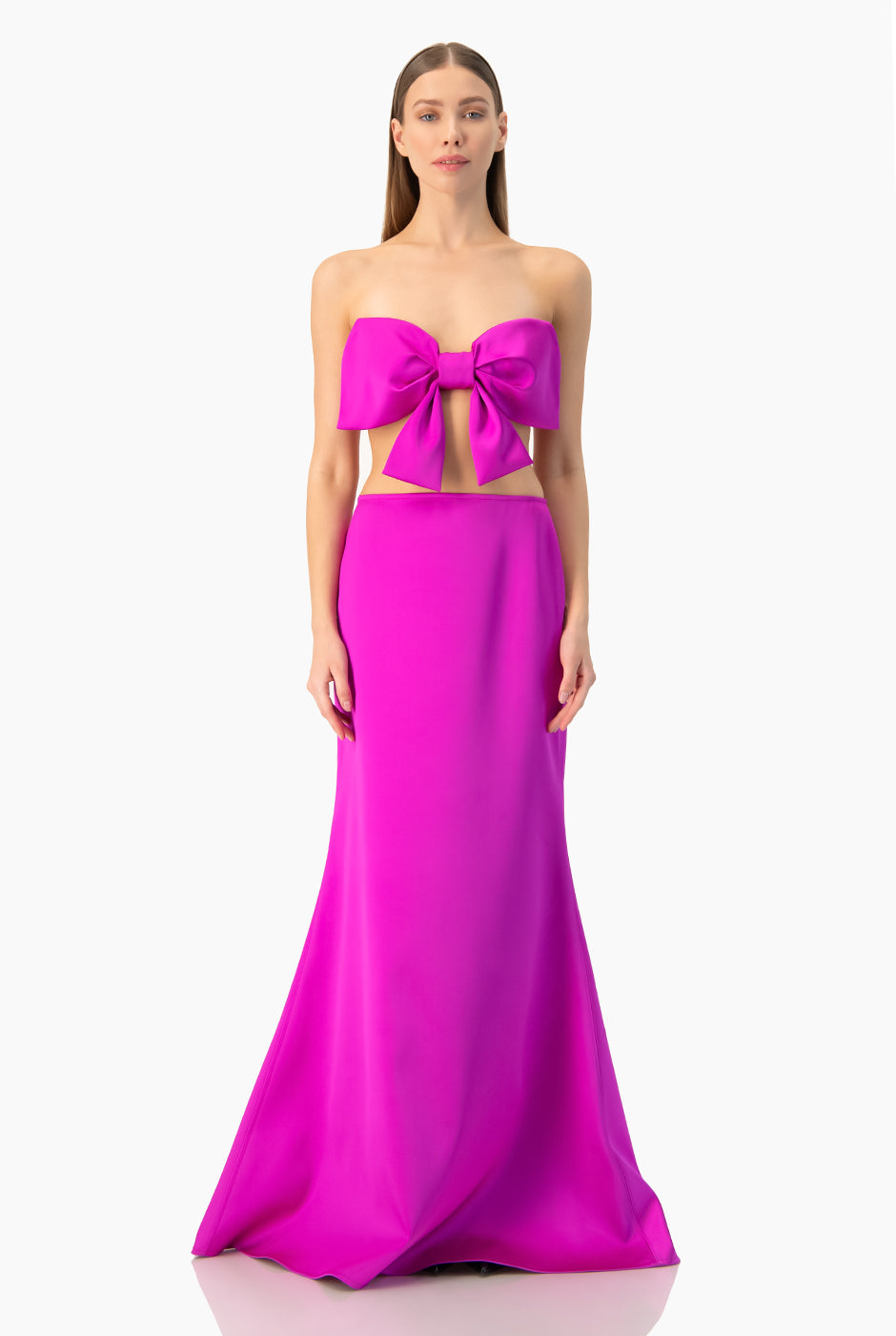 Vestido midi magenta de dos piezas con moño en top