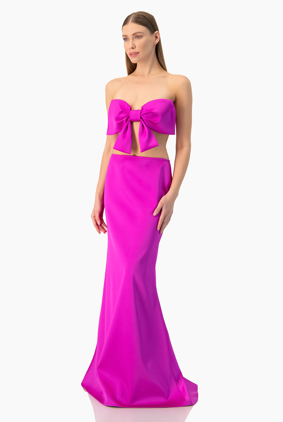 Vestido midi magenta de dos piezas con moño en top