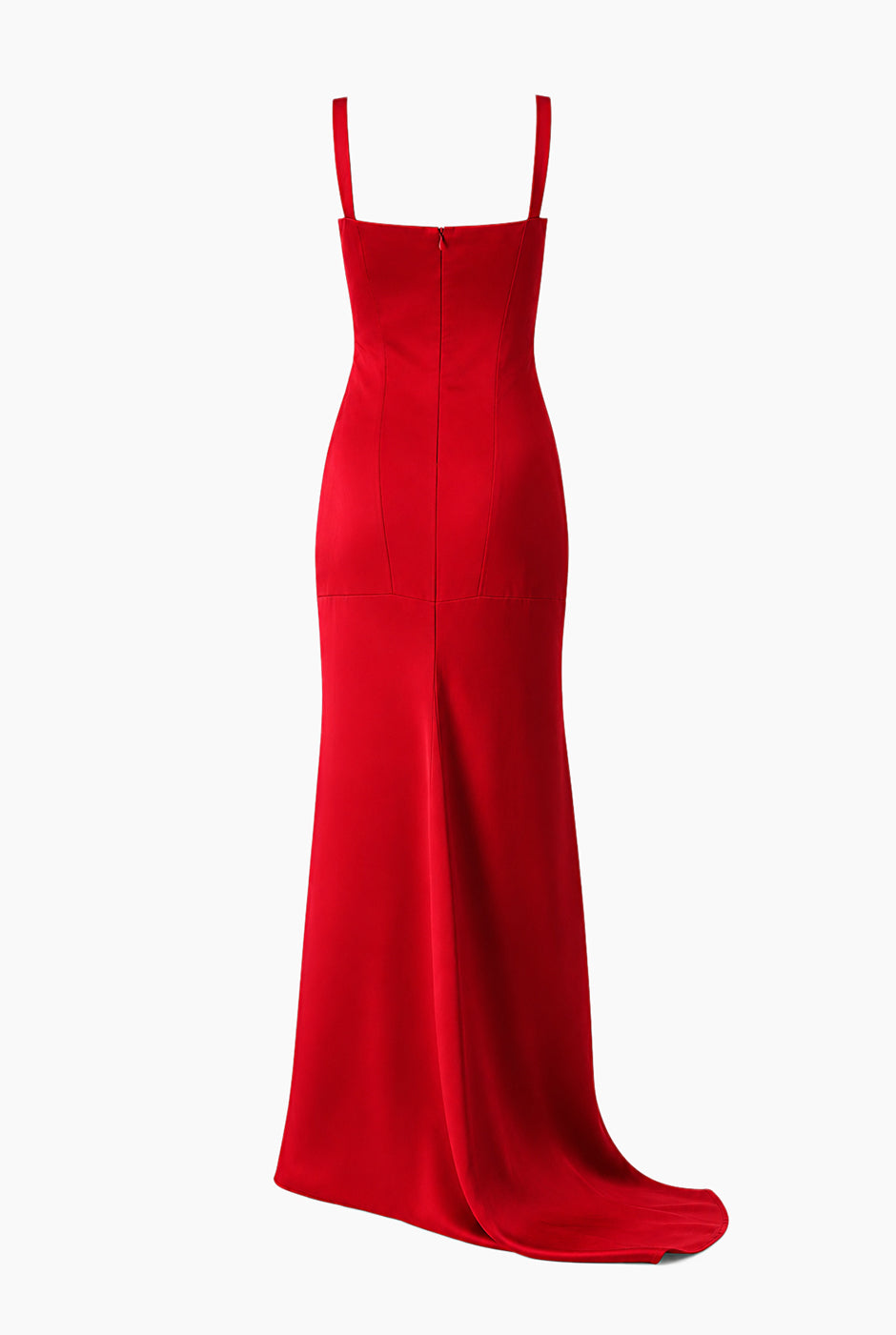Vestido largo rojo con escote corazón y tirantes