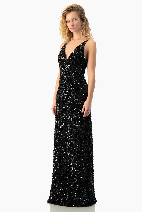 Vestido largo de lentejuelas negro