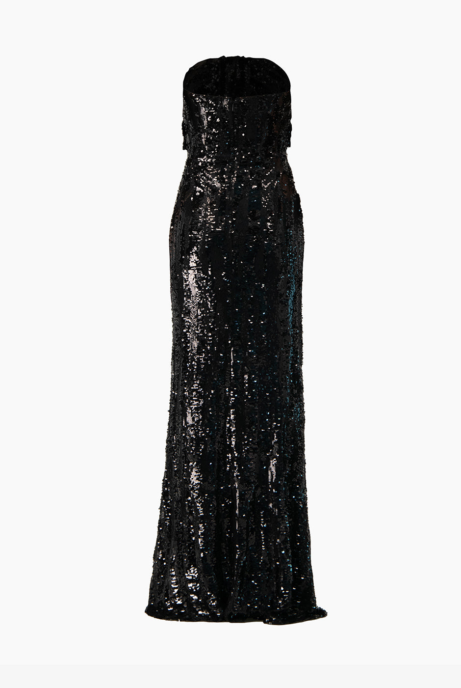 Vestido largo strapless negro con lentejuelas