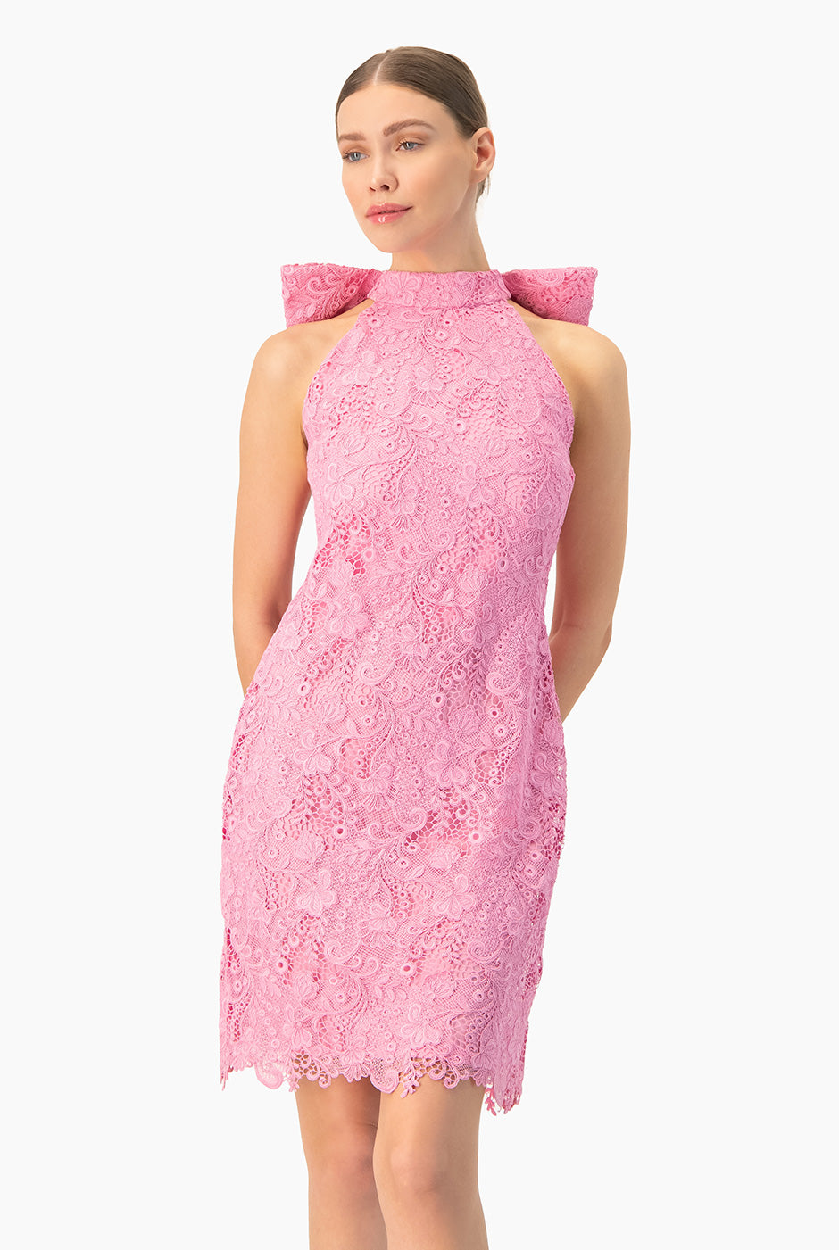 Vestido Corto Rosa con Moño - Elegancia Nocturna