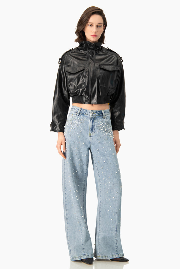 Jeans de perlas pierna ancha