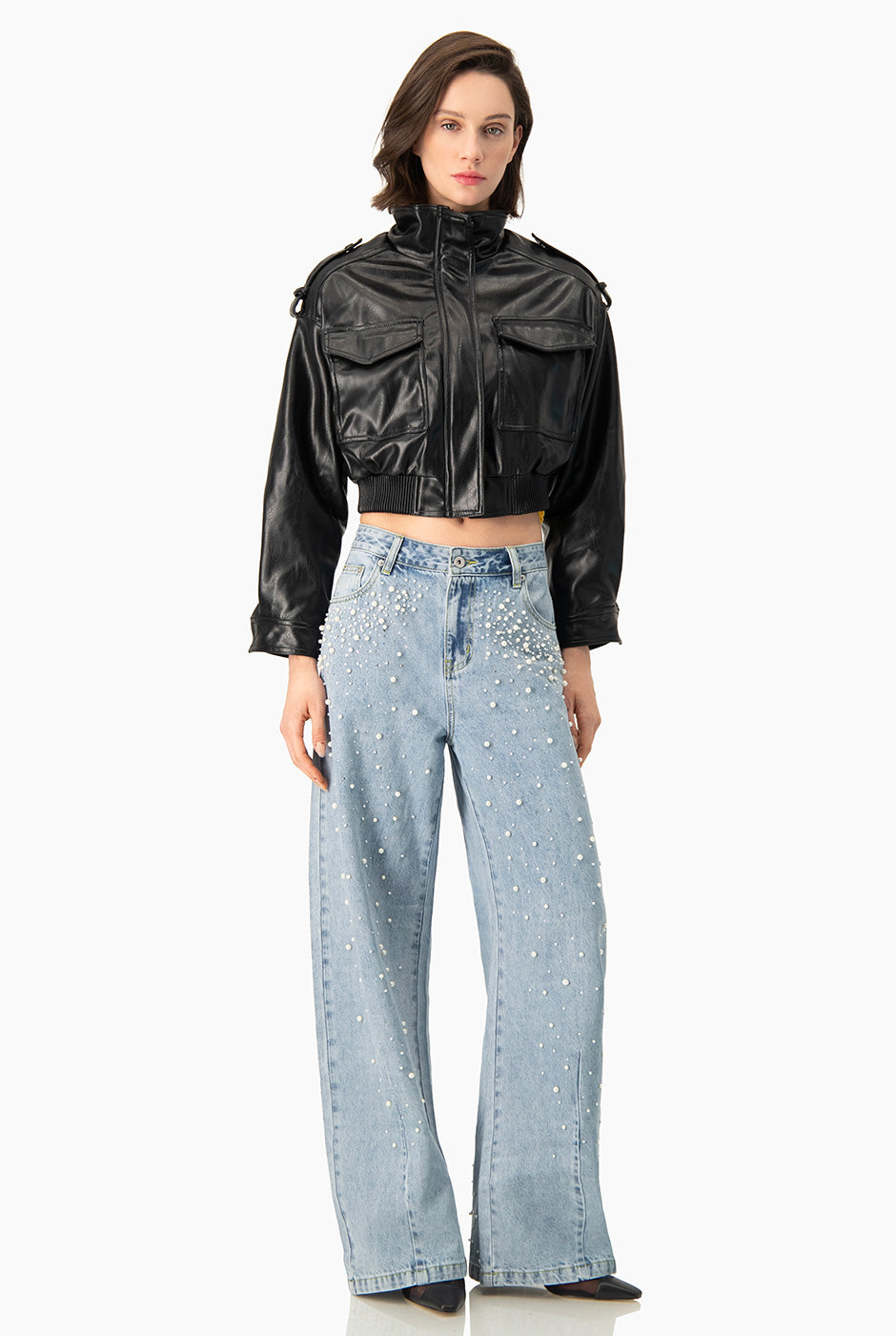Jeans de perlas pierna ancha