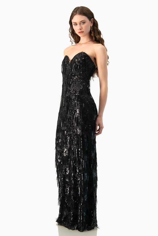 Vestido Couture largo de flecos