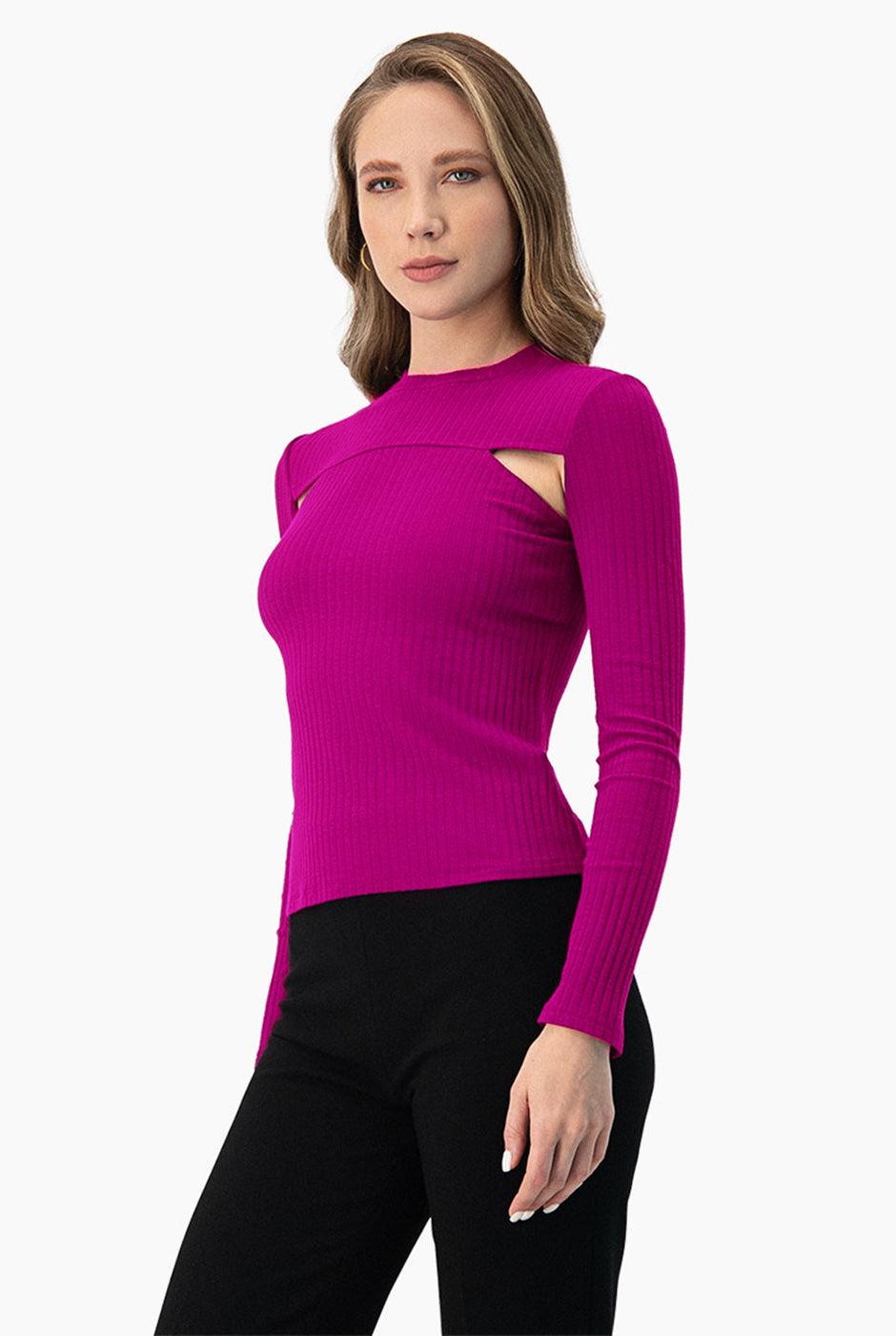 Blusa recta de manga larga fucsia