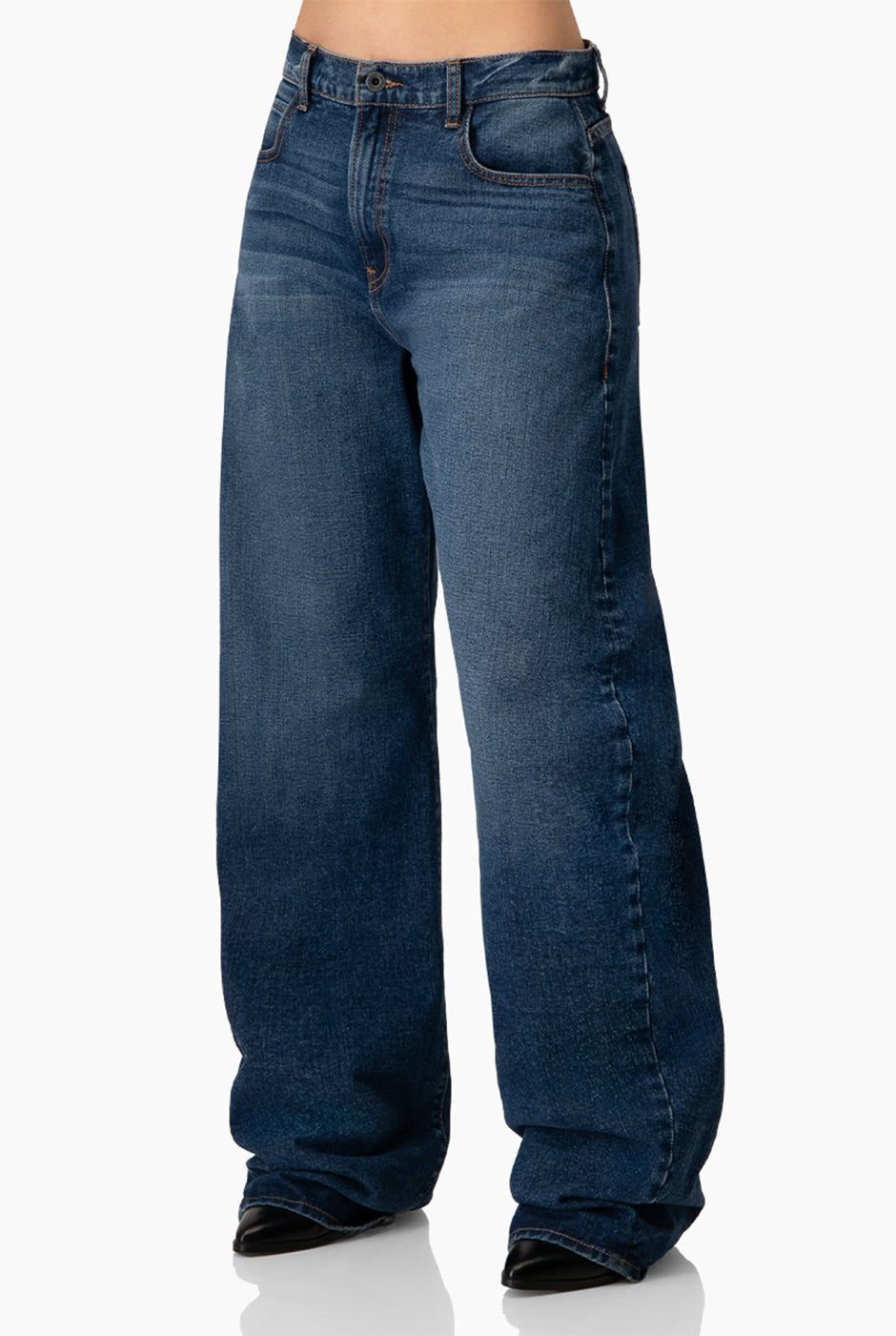 Jeans denim amplio de un boton