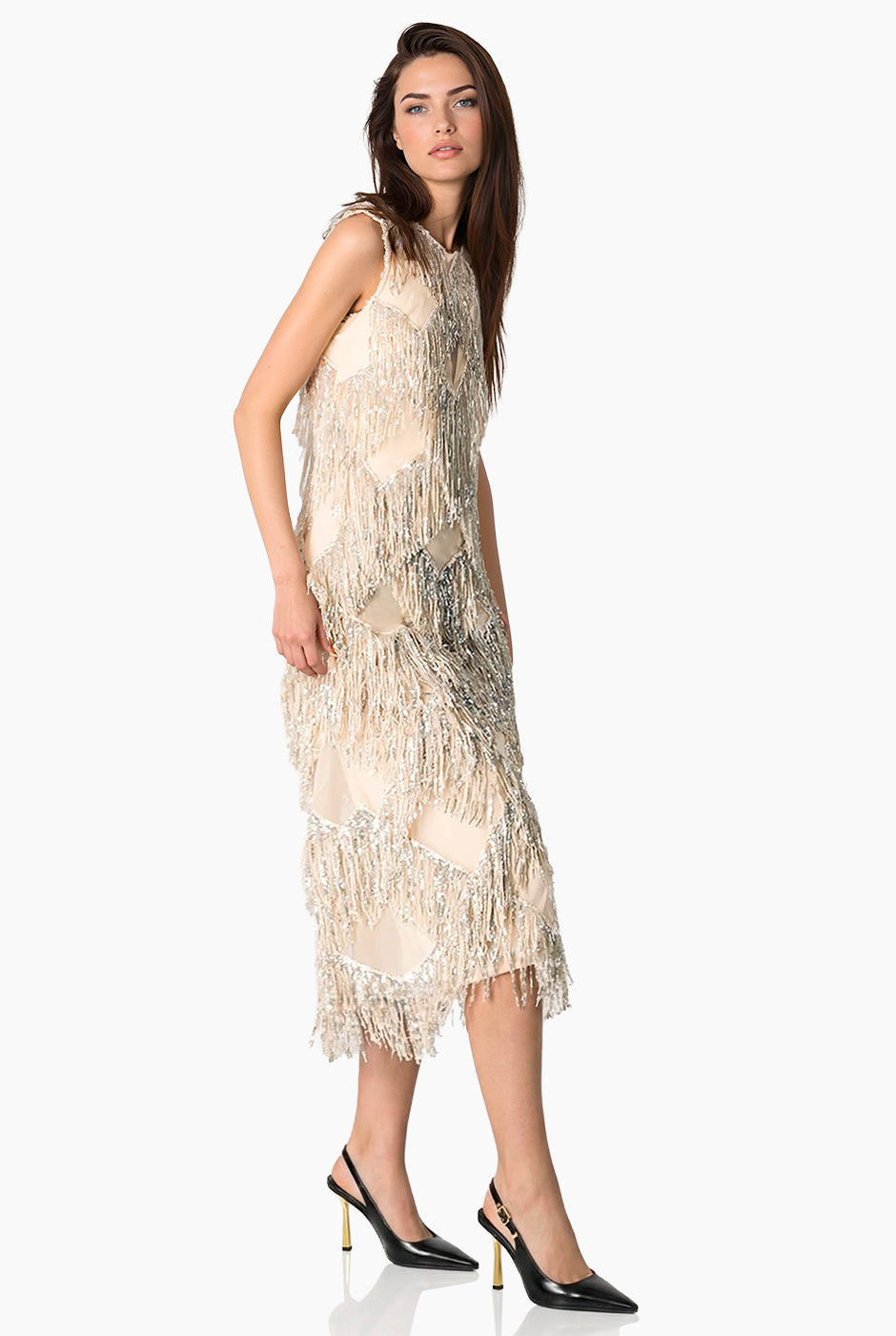 Vestido midi con flecos