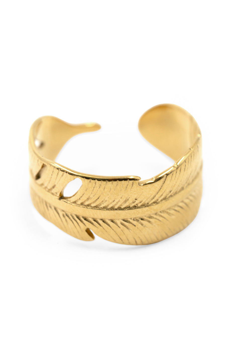 Anillo dorado ajustable con diseño de hoja envolvente