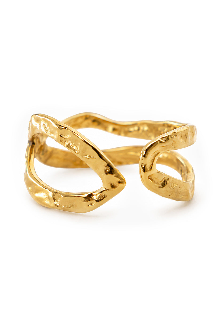 Anillo Golden ajustable de acero inoxidable con diseño martillado