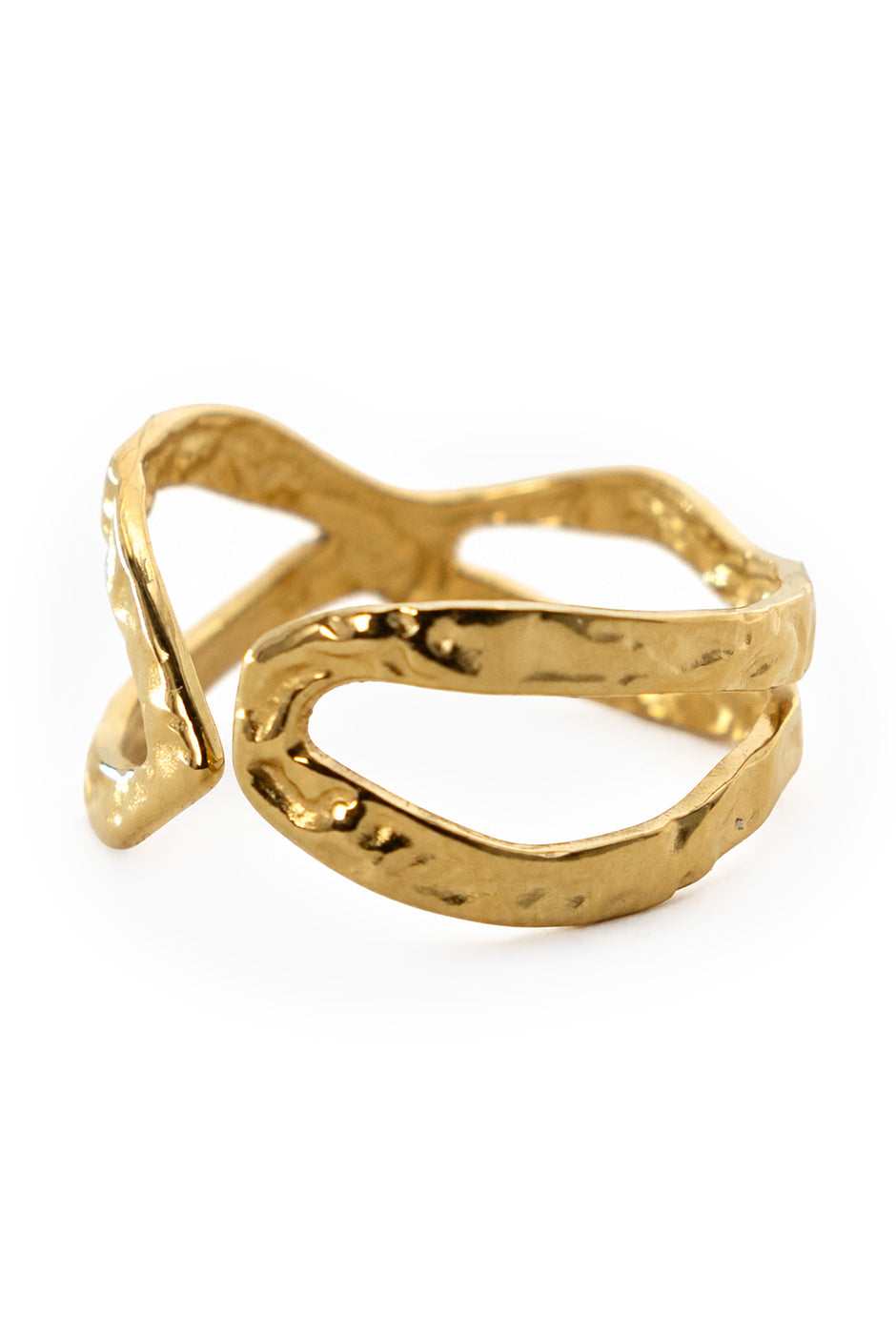 Anillo Golden ajustable de acero inoxidable con diseño martillado