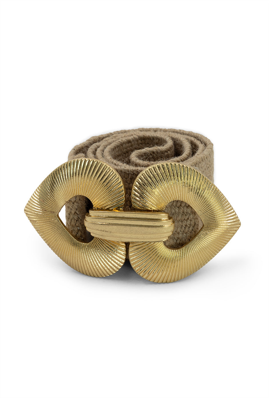 Cinturón yute elástico beige con hebilla dorada