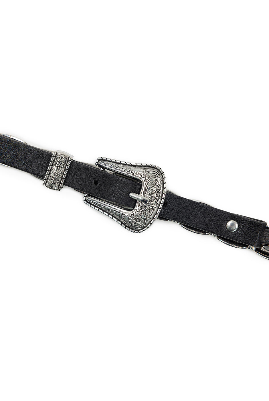 Cinturón negro de ecopiel estilo vaquero con hebilla metálica
