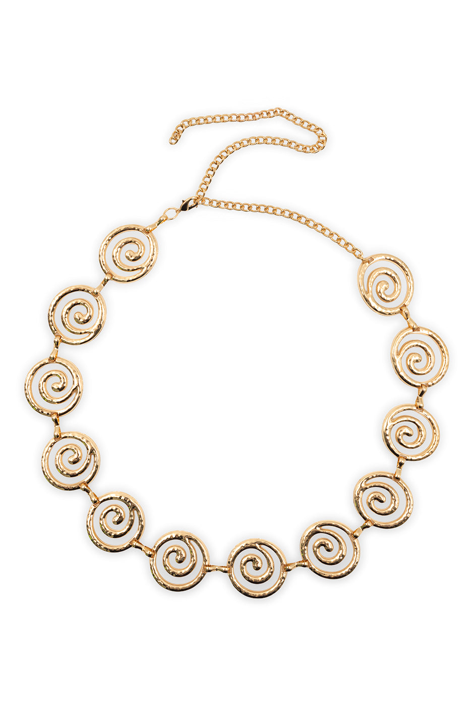 Cinturón de cadena dorado con diseño espiral y broche ajustable