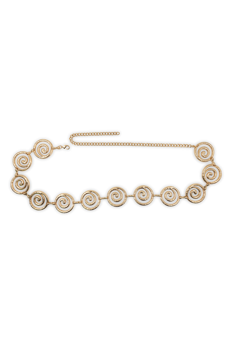 Cinturón de cadena dorado con diseño espiral y broche ajustable