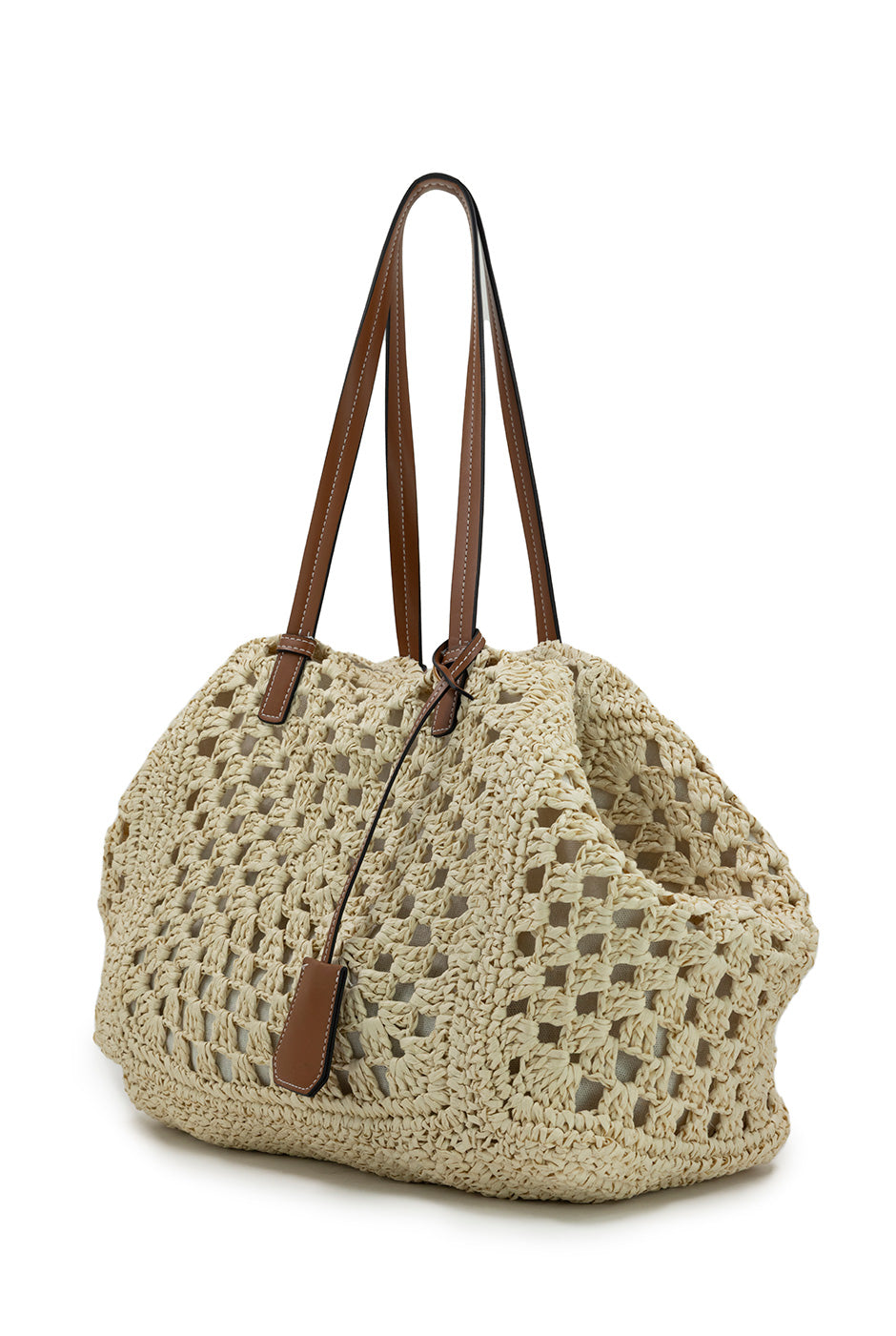 Shopper Bag Paja con tejido calado y asas de ecopiel