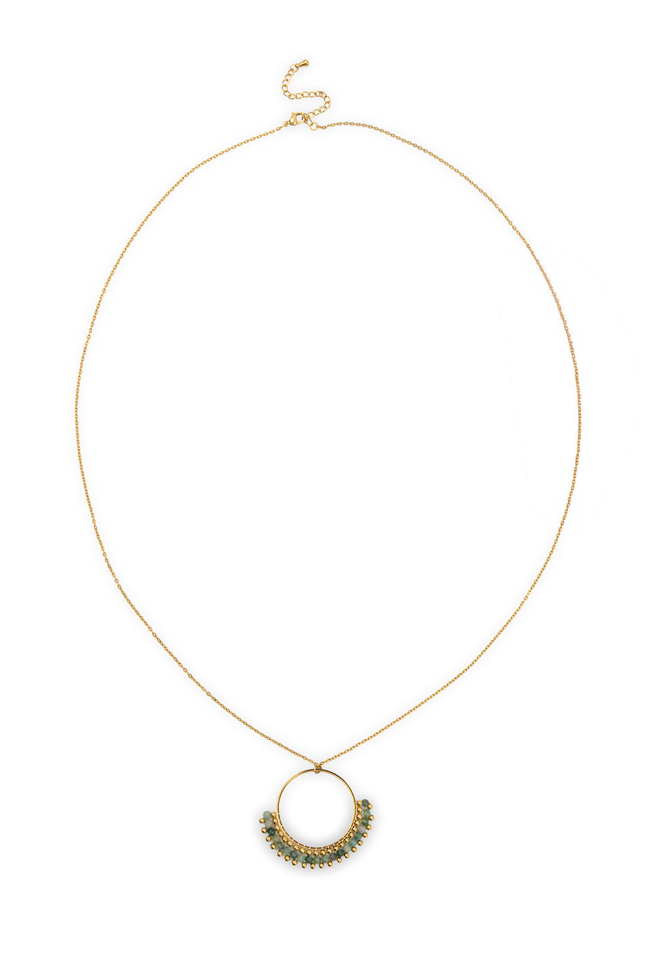 Collar de aro dorado y cuentas verdes