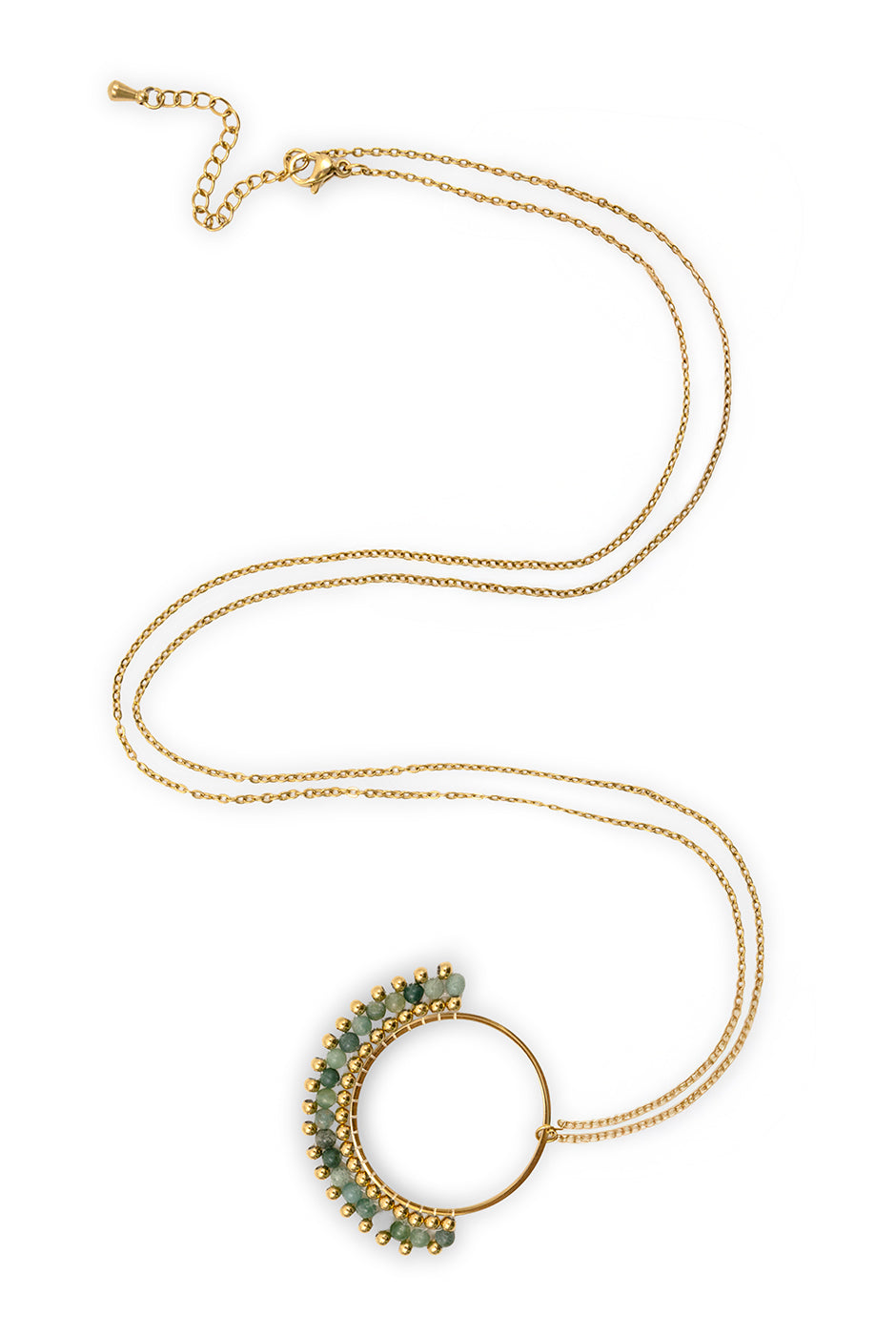 Collar de aro dorado y cuentas verdes