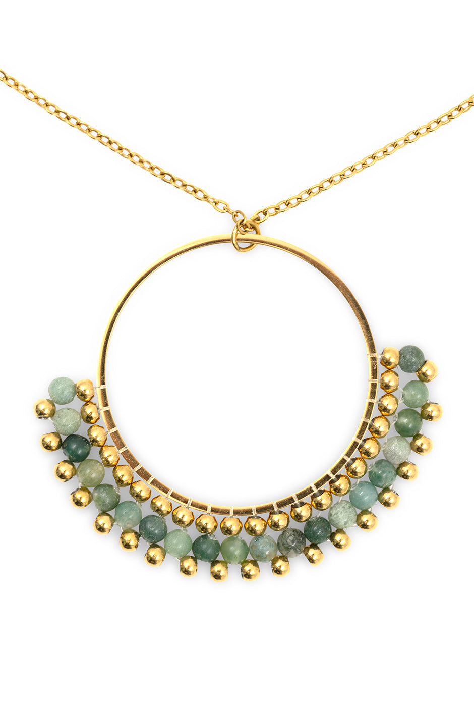 Collar de aro dorado y cuentas verdes