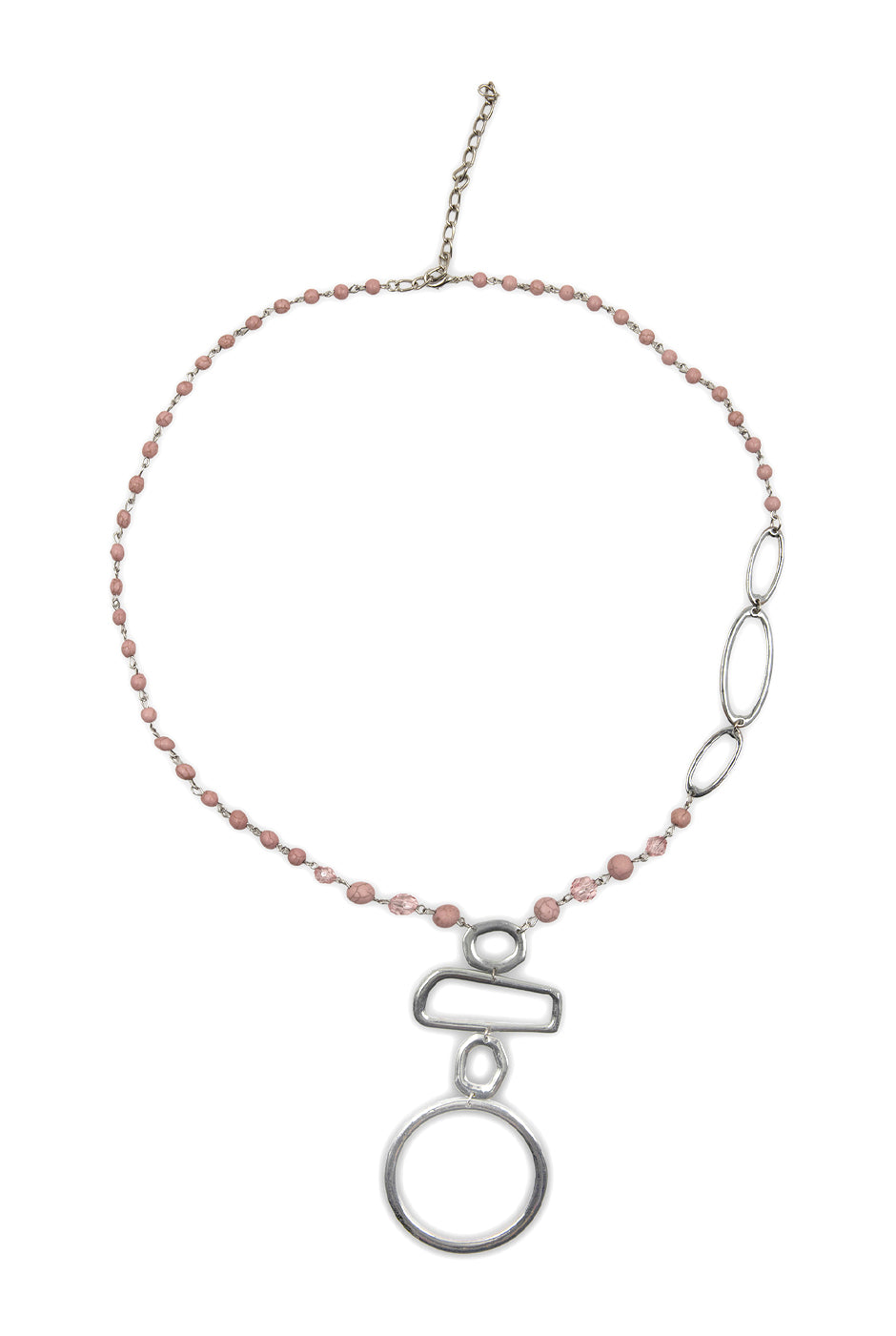 Collar Hoops Lariat con cuentas rosadas y eslabones metálicos