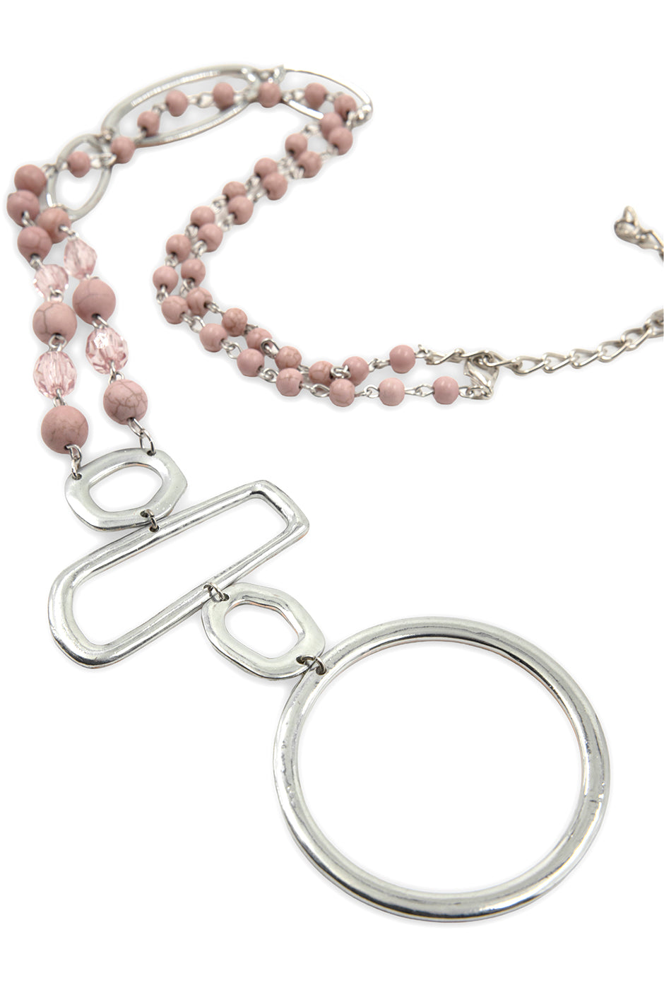 Collar Hoops Lariat con cuentas rosadas y eslabones metálicos