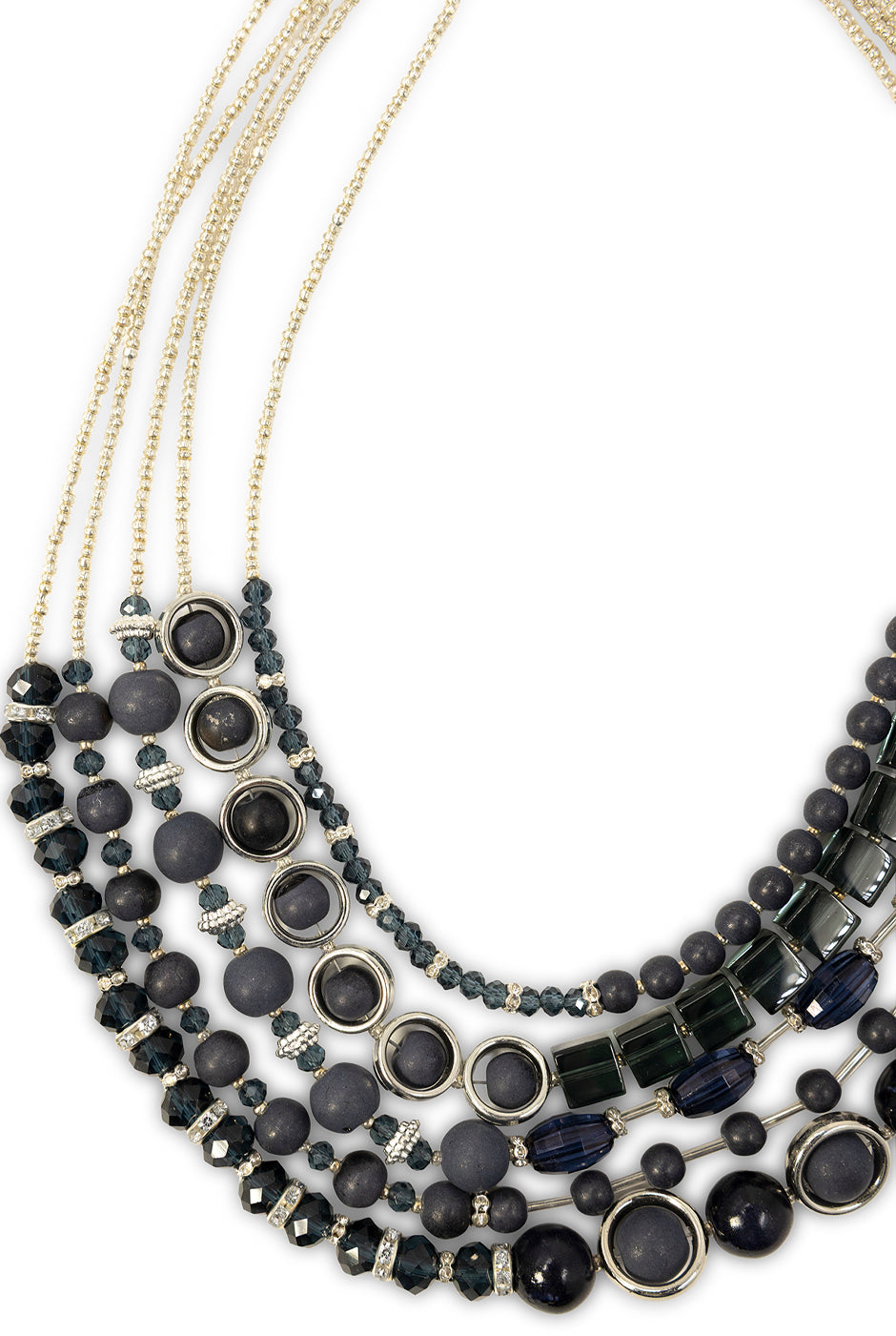 Collar Navy Blue con cuentas mixtas y broche ajustable