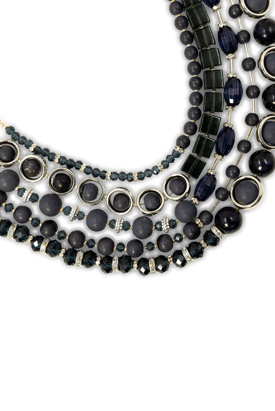 Collar Navy Blue con cuentas mixtas y broche ajustable