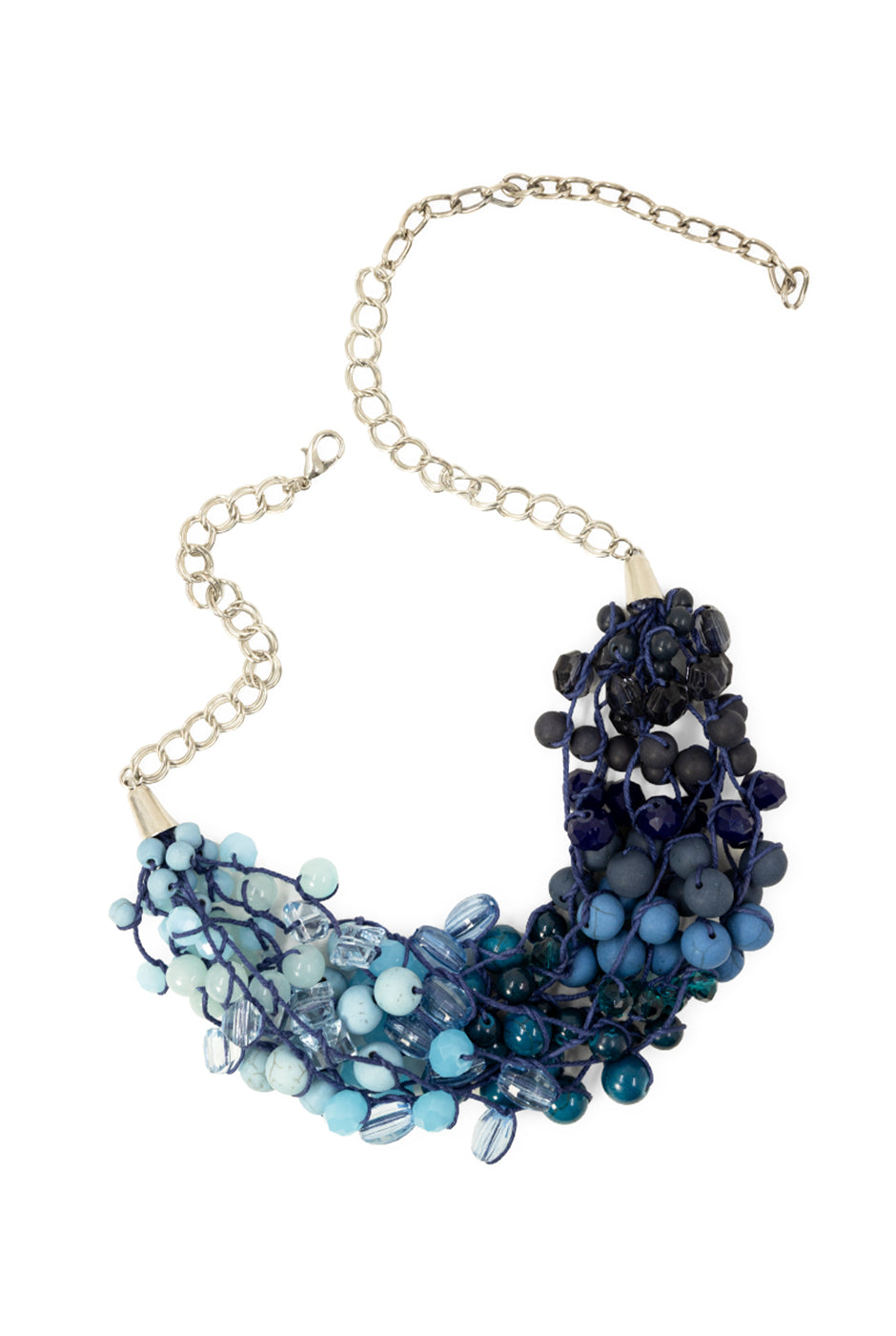 Collar Degradé azul con cuentas mixtas y broche ajustable