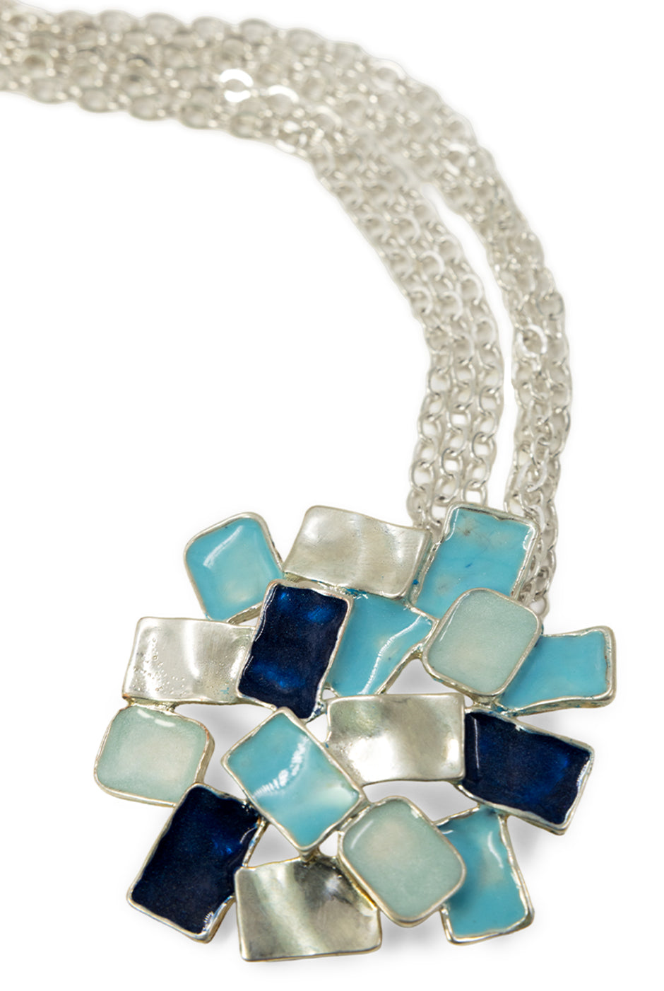 Collar Blue Stones con medallón y cadenas en tonos azules