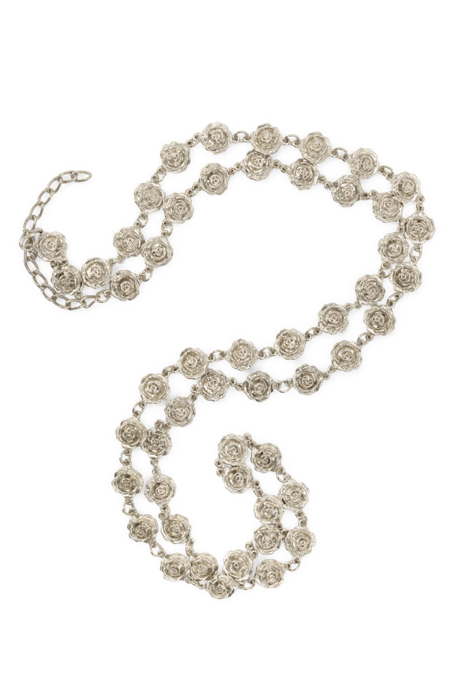 Collar largo plateado con rosas