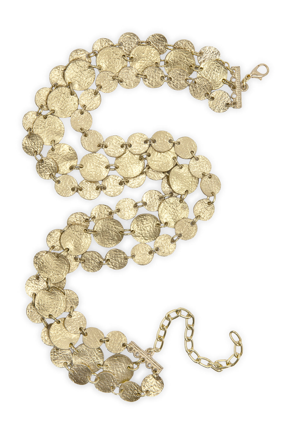 Collar de tres capas con monedas doradas y broche ajustable