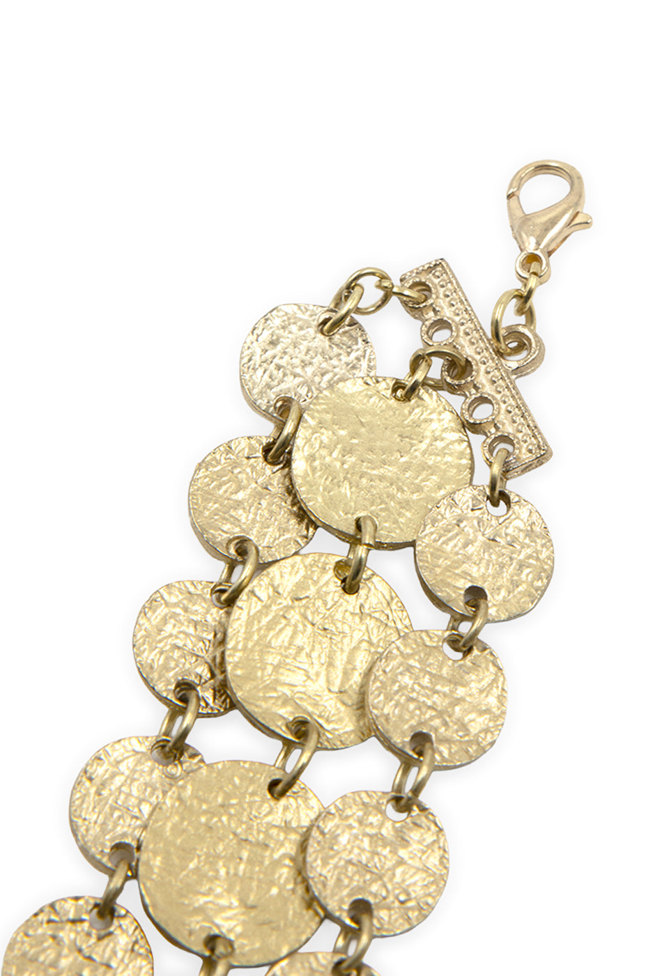 Collar de tres capas con monedas doradas y broche ajustable