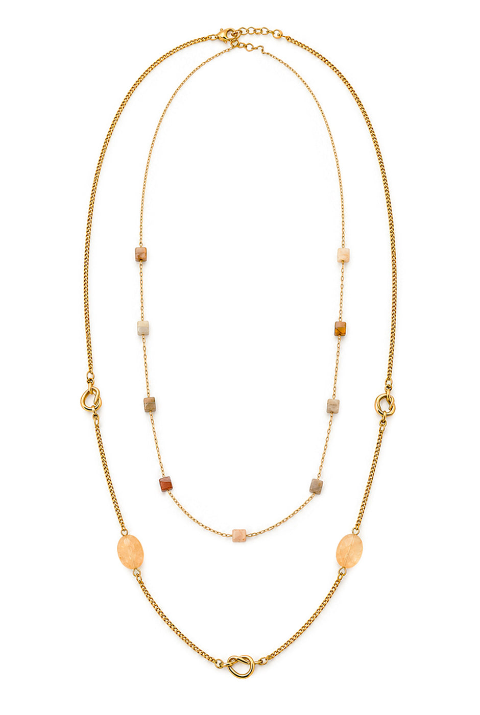 Collar doble corazón dorado con cuentas mixtas