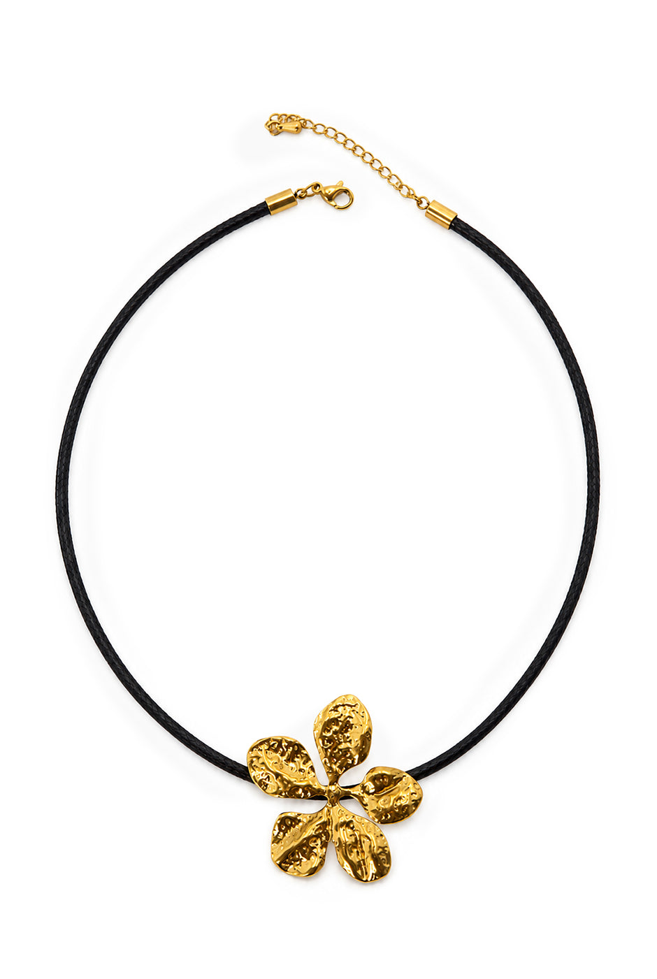 Collar de cordón con dije de flor dorada