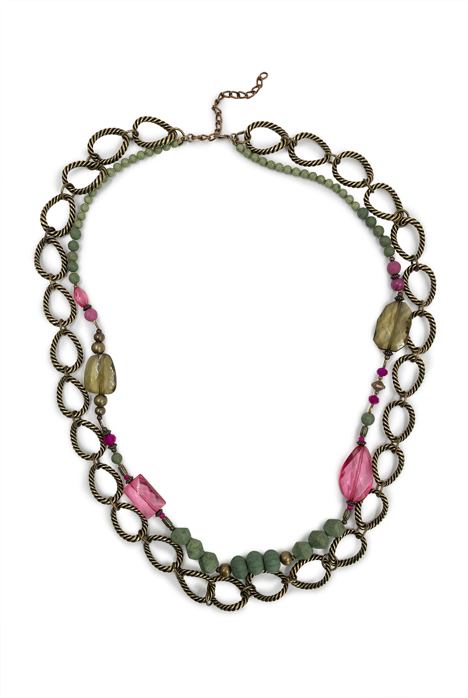 Collar Olive Beads con cadena doble y cuentas mixtas en verde olivo.