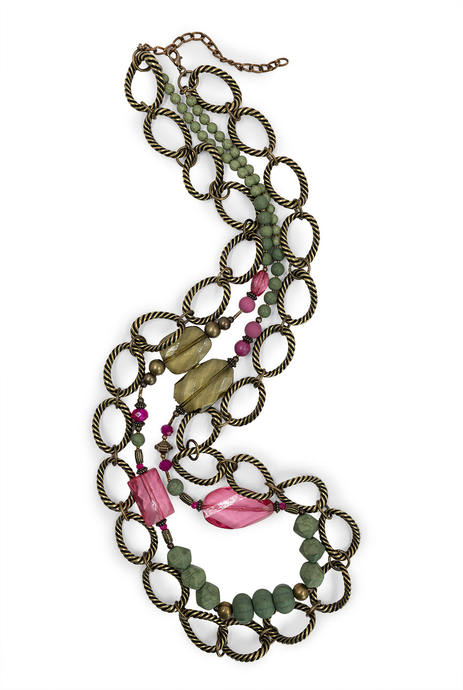 Collar Olive Beads con cadena doble y cuentas mixtas en verde olivo.