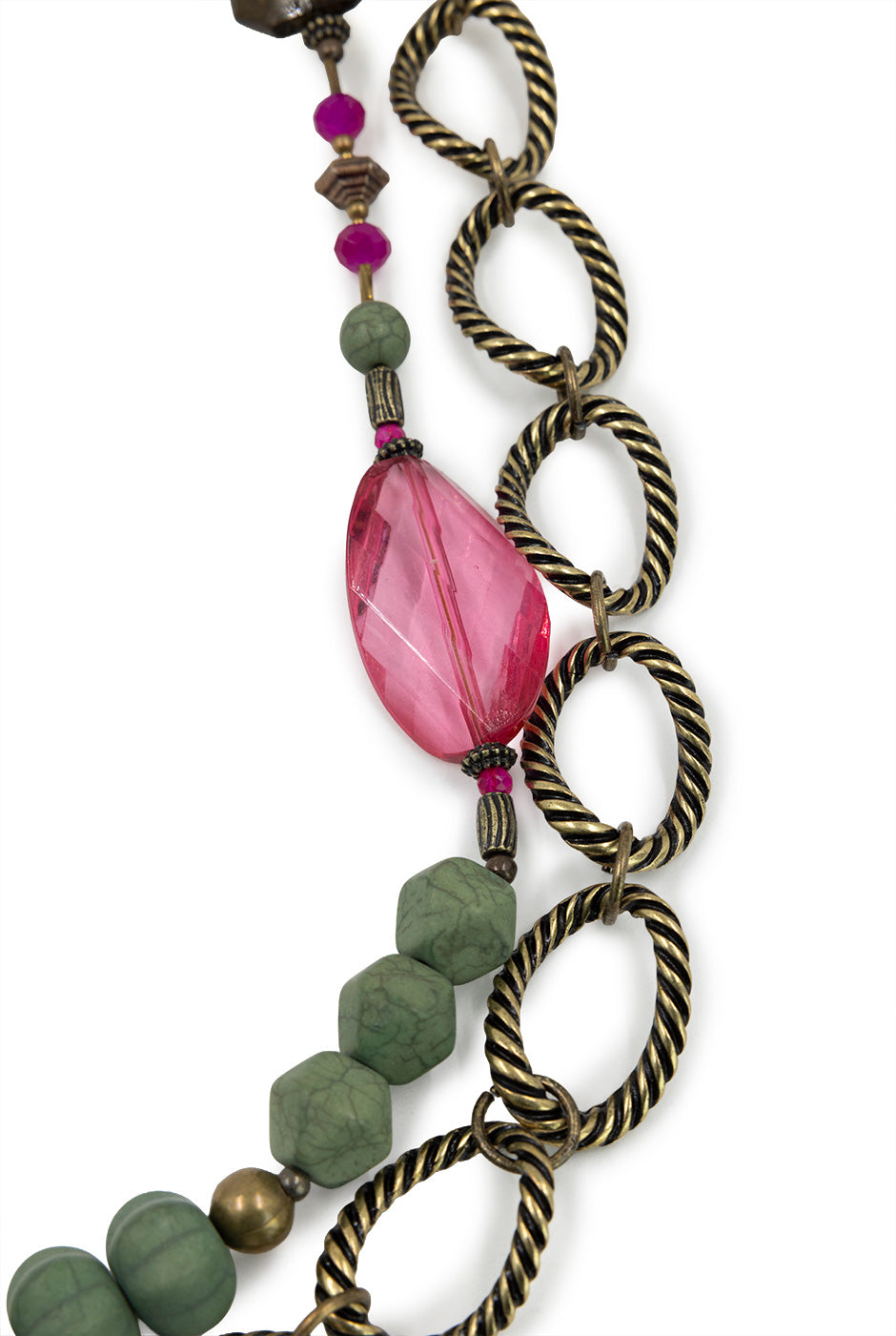 Collar Olive Beads con cadena doble y cuentas mixtas en verde olivo.