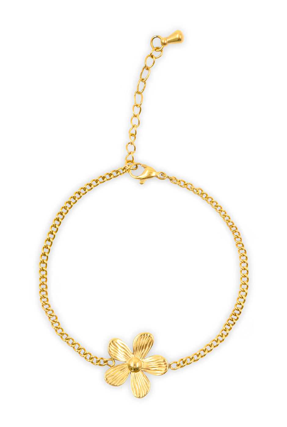 Pulsera de cadena dorada con dije de flor central