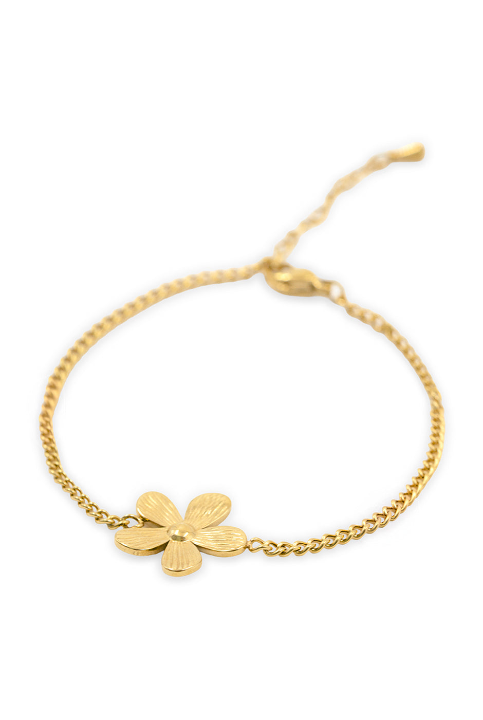Pulsera de cadena dorada con dije de flor central