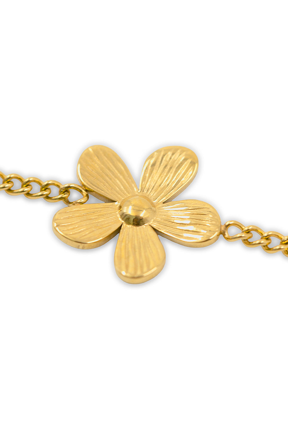 Pulsera de cadena dorada con dije de flor central