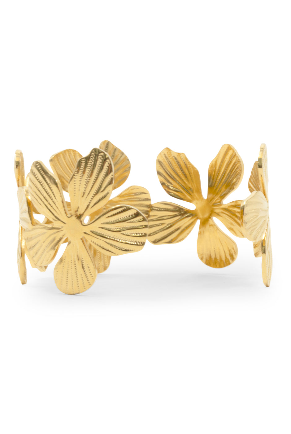 Brazalete dorado con diseño de flores texturizadas