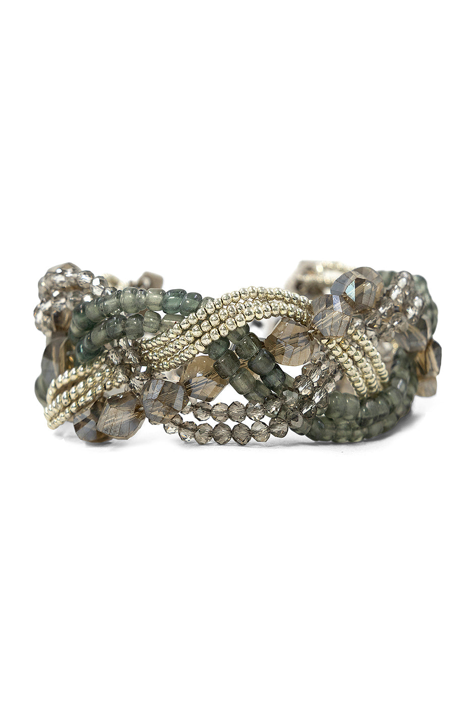 Pulsera trenzada de chaquira con broche ajustable en plomo